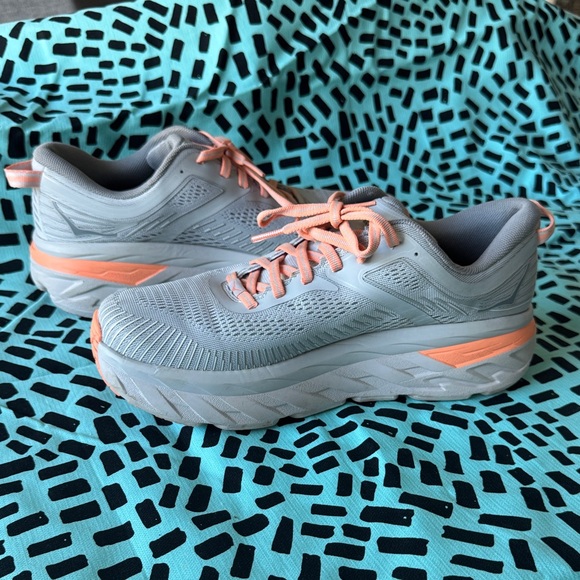 Hoka One Bondi 7 Wide Gray and Peach - Picture 7 of 9